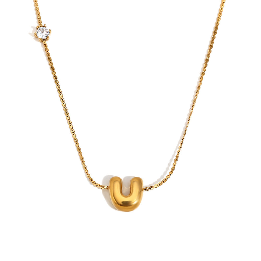 Wholesale stainless steel 18K gold plated letter single-sided zircon S chain necklace
